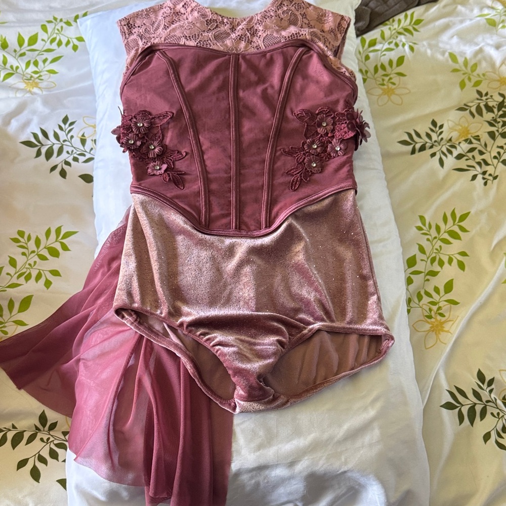 Weissman Rose Pink Lace & Velvet Dance Costume